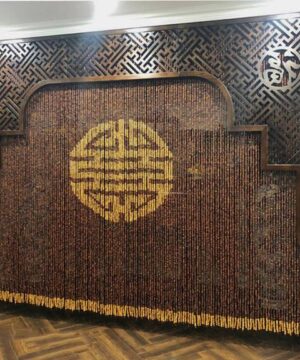 Rèm hạt gỗ Hương mẫu chữ Thọ tròn cho phòng thờ