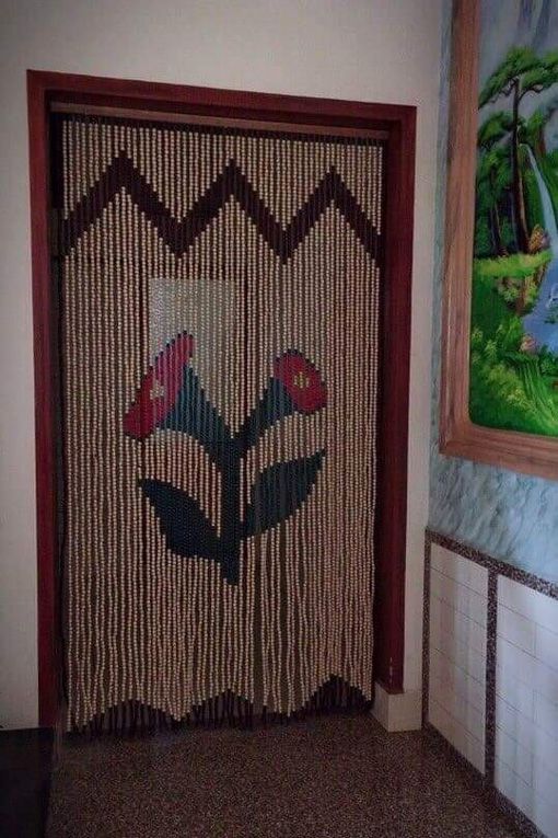 Rèm treo cửa lối đi hạt gỗ Bồ Đề mẫu hoa Loa Kèn