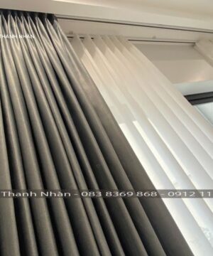 Rèm vải 2 lớp phòng ngủ màu ghi 9188-1 và Sheer PD Fabric SIL608-13