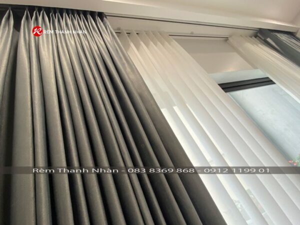 Rèm vải 2 lớp phòng ngủ màu ghi 9188-1 và Sheer PD Fabric SIL608-13