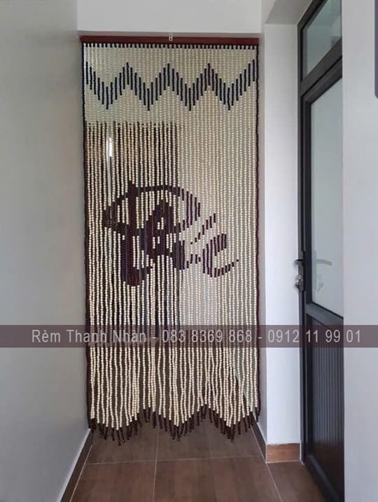 Các mẫu màn chuỗi cửa buồng - Mẫu gỗ Bồ Đề phối họa tiết