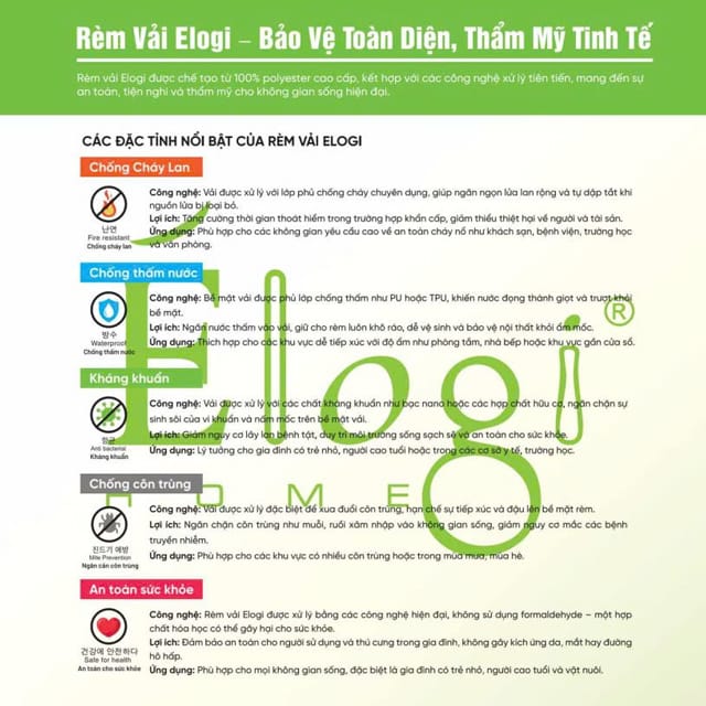 Rèm vải Elogi VII 583 Hàn Quốc: Cao cấp, hiện đại & bền đẹp 5 Đặc tính vải rèm Elogi - Hàn Quốc