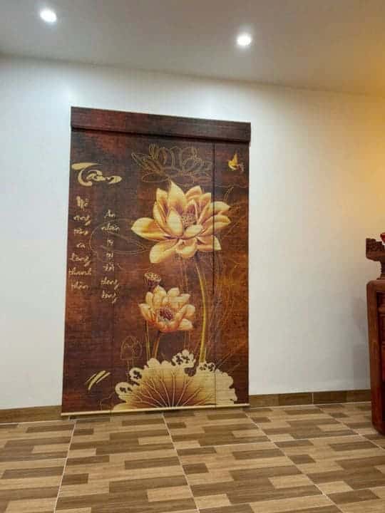 Mành tăm Trúc in tranh nghệ thuật – Trang trí phòng thiền, spa, thờ 16 Mành tăn in tranh trong nội thất