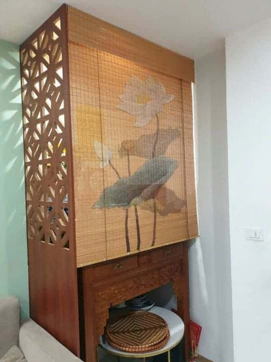 Mành tăm Trúc in tranh nghệ thuật – Trang trí phòng thiền, spa, thờ 15 Mành tăn in tranh trong nội thất