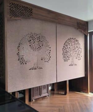 Rèm cuốn laser che bàn thờ LZ260 – Họa tiết Cây sinh mệnh phong thủy