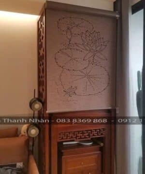 Rèm cuốn khắc laser LZ42-SKY09 che ban thờ – Vải SKY09 Hàn Quốc cao cấp