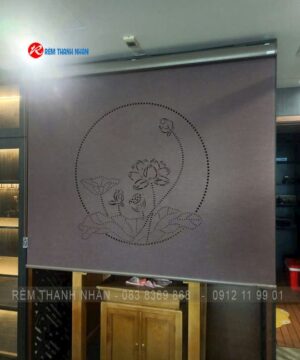 Rèm xuyên sáng Hàn Quốc LZ252 – Sự kết hợp Chữ Phúc - Hoa Sen - Vòng Tròn 10 Rèm che bàn thờ phong thủy