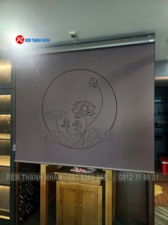 Rèm xuyên sáng Hàn Quốc LZ252 – Sự kết hợp Chữ Phúc - Hoa Sen - Vòng Tròn 18 Rèm che bàn thờ phong thủy