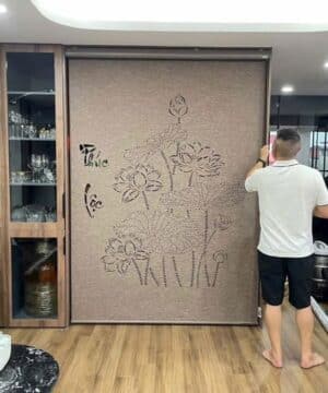 Rèm khắc laser LZ40 cho phòng thờ - Rèm che bàn thờ cao cấp