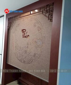 Rèm xuyên sáng Hàn Quốc LZ252 – Sự kết hợp Chữ Phúc - Hoa Sen - Vòng Tròn 9 Rèm cuốn laser 3D xuyên sáng LZ252 – Rèm che bàn thờ phong thủy