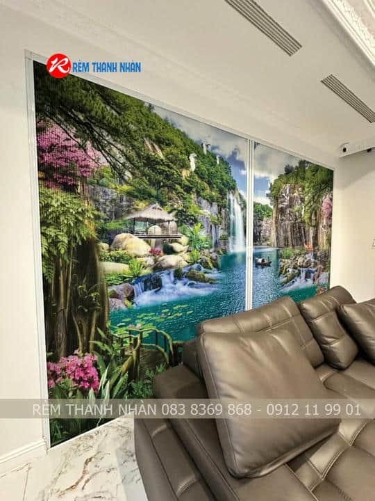 Rèm tổ ong in tranh hệ 27 Pro mở 2 bên | Vách ngăn phòng khách đẹp 2 Rèm tổ ong in tranh hệ 27 Pro mở 2 bên | Vách ngăn phòng khách đẹp